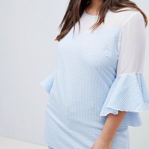 Blue and white Gingham bell sleeved blouse
